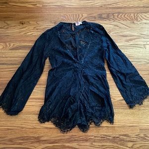 For Love & Lemons - black lace swim coverup romper